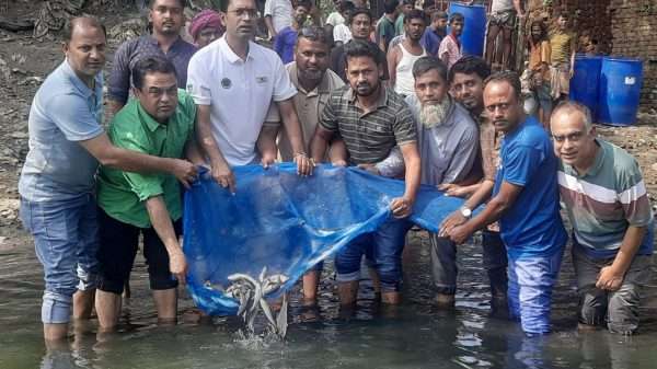 শেরপুরে নদীতে পোনা মাছ অবমুক্ত করে যুবদলের ৪৭তম প্রতিষ্ঠাবার্ষিকী পালন